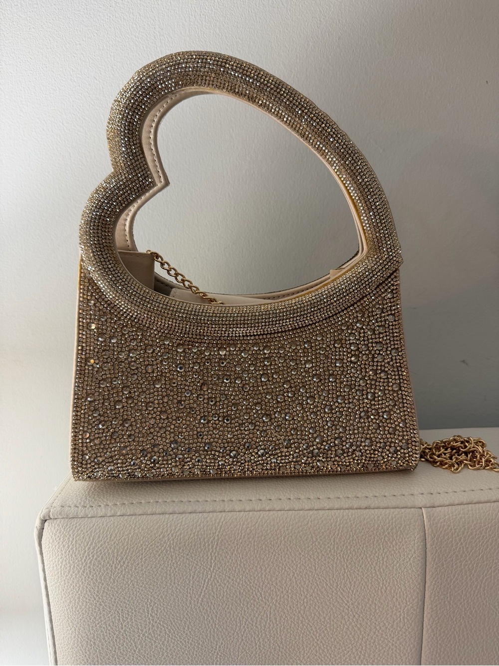 Alessia Elegant Heart Shaped Champagne Evening Bag With Smoked Topaz Crystals